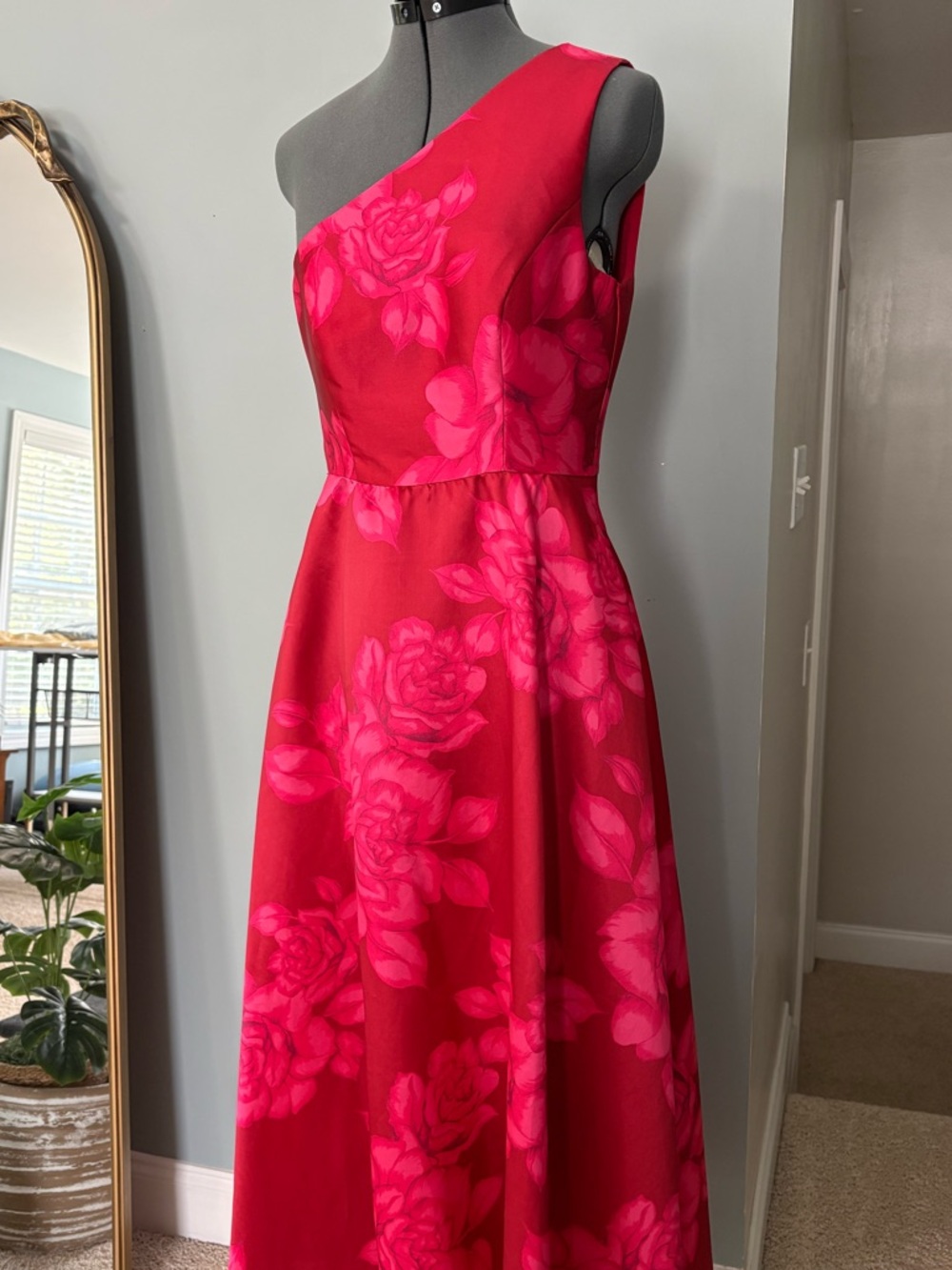 Hutch One-Shoulder Fuchsia Floral Midi Dress